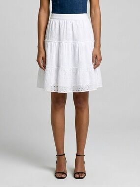 Ann Taylor Loft White Cotton Ruffled Eyelit Skirt Size 14